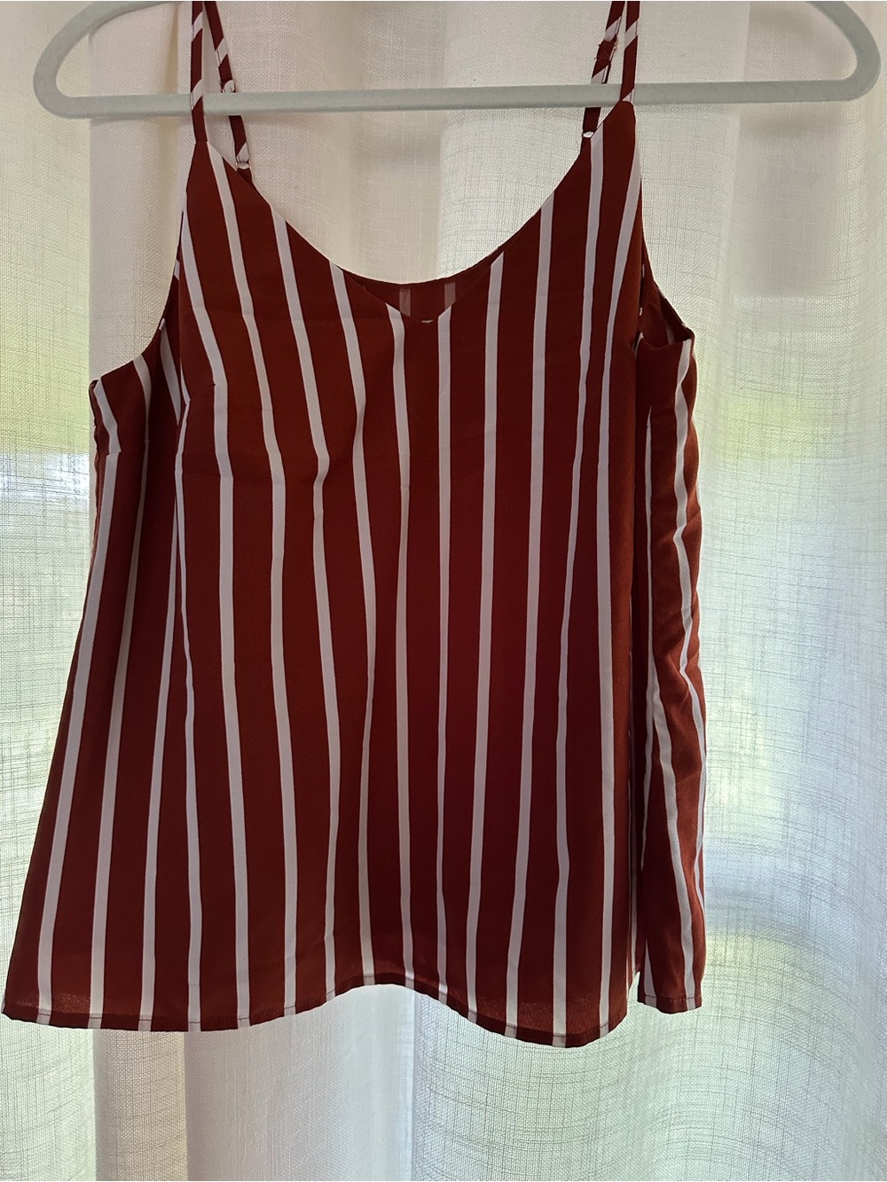 a new day Rust and White Vertical Stripe Spaghetti Strap Cami